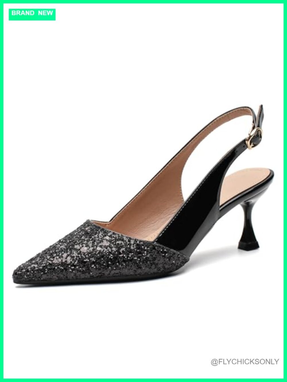 Kitten High Heels 2 Inch Sequin Pointed Toe Leather Pumps Slip On Wedding Party
